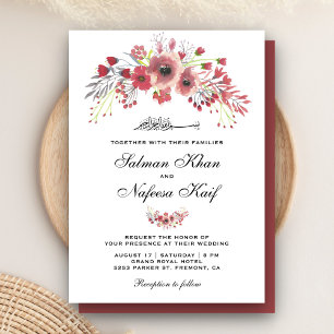 Convite Casamento Islâmico Muçulmano Floral Marsala Empoei