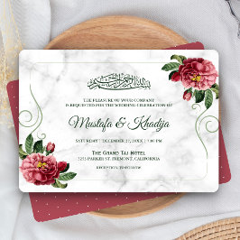 Convite Casamento Islâmico Muçulmano Floral Rosa Elegante 