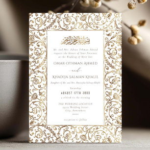 Convite Casamento Islâmico Muçulmano Floral Vintage Dourad