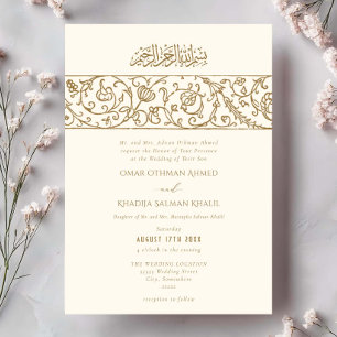 Convite Casamento Islâmico Muçulmano Luxo Floral Creme & D