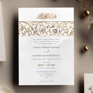 Convite Casamento Islâmico Muçulmano Luxo Floral Dourado C