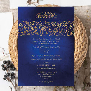 Convite Casamento Islâmico Muçulmano Luxuoso Floral Dourad