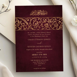 Convite Casamento Islâmico Muçulmano Luxuoso Floral Dourad