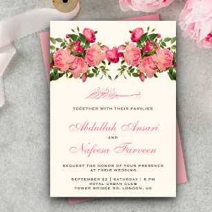 Convite Casamento Islâmico Muçulmano Rosas Cor-de-Rosa Rom