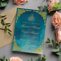 Casamento Islâmico Muçulmano Turquesa Bordado a Ou