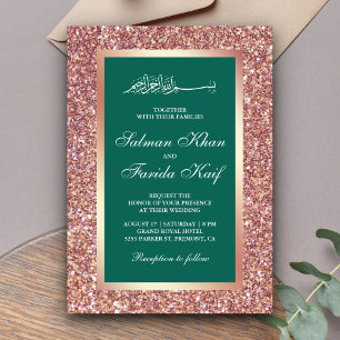 Convite Casamento Islâmico Muçulmano Verde Brilho Dourado