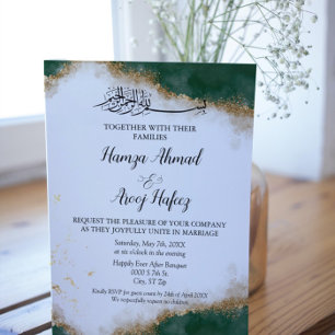 Convite Casamento Islâmico Muçulmano Verde e Dourado Moder