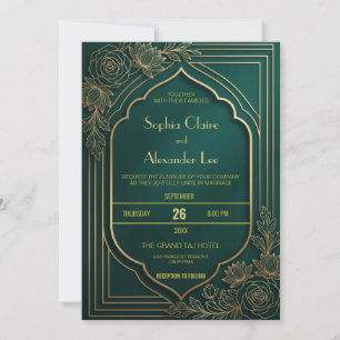 Convite Casamento Islâmico Muçulmano Verde Esmeralda e Dou