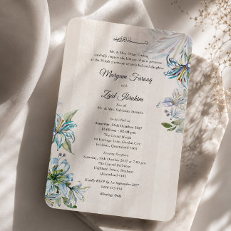 Convite Casamento Islâmico Nikah Blue Lily Elegante