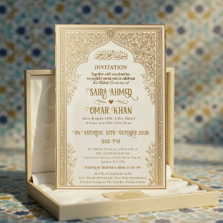 Convite Casamento Islâmico Nikkah com Renda Dourada Elegan