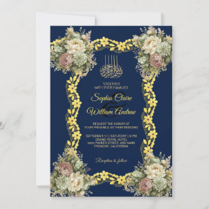 Convite Casamento Islâmico Otomano Azul Dourado Marinha