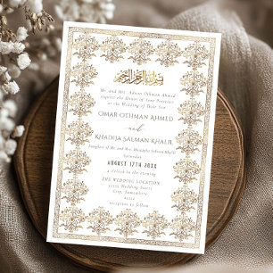 Convite Casamento Islâmico Ouro Romântico Antigo Ornamenta