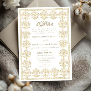 Convite Casamento Islâmico Ouro Romântico Antigo Ornamenta