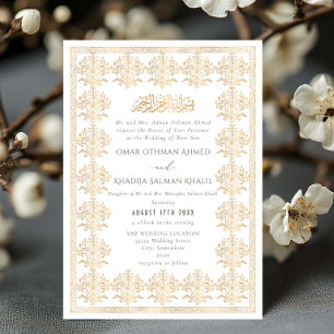 Convite Casamento Islâmico Ouro Romântico Antigo Ornamenta