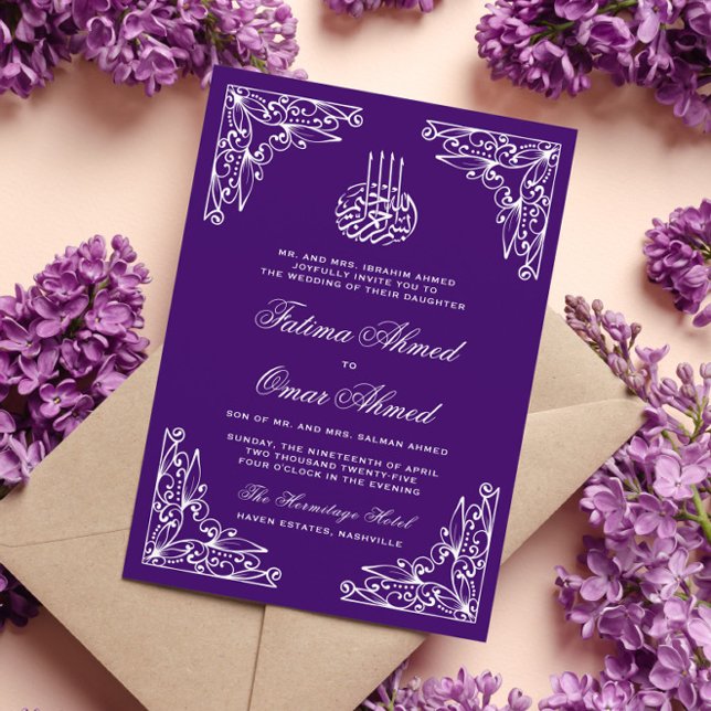 Convite Casamento Islâmico Roxo-Elegante Moderno (Criador carregado)