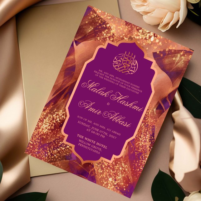 Convite Casamento Islâmico Roxo-Islâmico Elegante (Criador carregado)