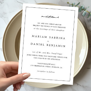 Convite Casamento Islâmico Simples Elegante Branco Borda P