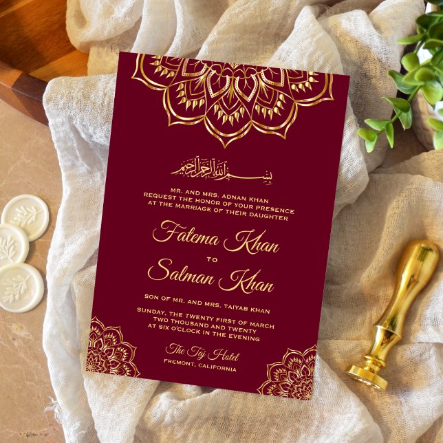 Convite Casamento Islâmico Tradicional com Motivo Dourado  (Criador carregado)