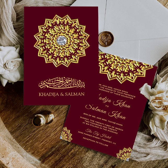 Convite Casamento Islâmico Tradicional com Motivo Dourado  (Criador carregado)