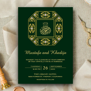 Convite Casamento Islâmico Verde Damasco Dourado Ornamenta