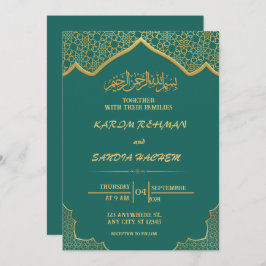 Convite Casamento Islâmico Verde Emerald, Dourado antigo