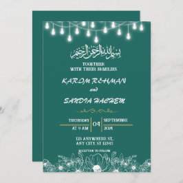 Convite Casamento Islâmico Verde Emerald, Dourado antigo