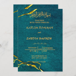 Convite Casamento Islâmico Verde Emerald, Dourado antigo