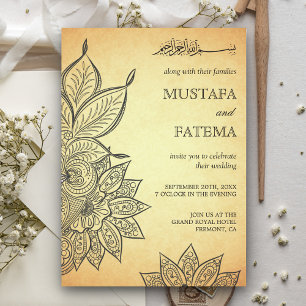 Convite Casamento Islâmico Vintage Mehendi Henna