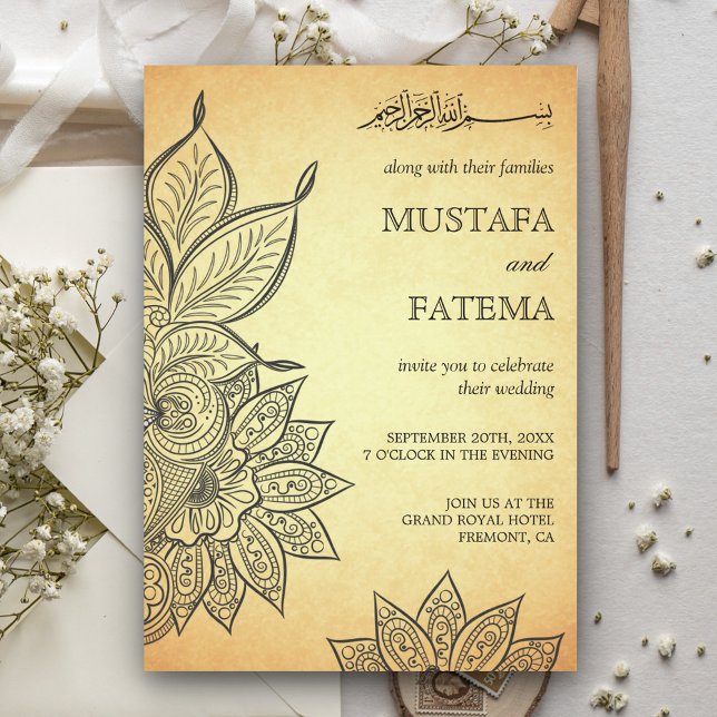 Convite Casamento Islâmico Vintage Mehendi Henna (Criador carregado)