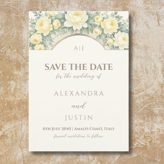 Convite Casamento Italiano Arch Floral Amarelo Salvar a Da