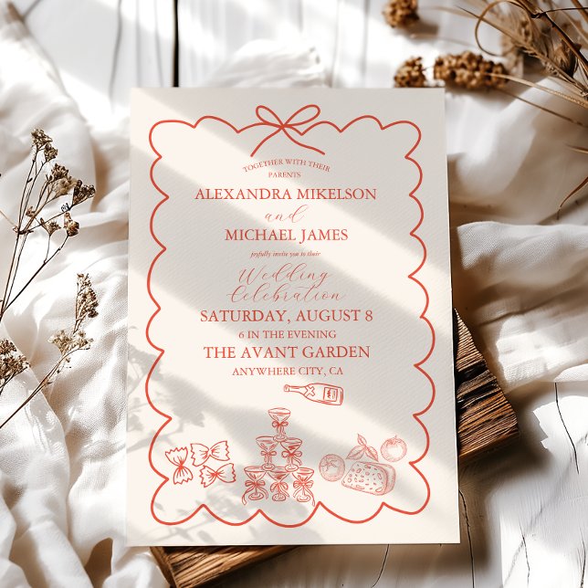 Convite Casamento Italiano Caprichoso Ondulado  (Criador carregado)