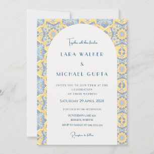 Convite Casamento Italiano com Azulejos Tripes Amarelos e 