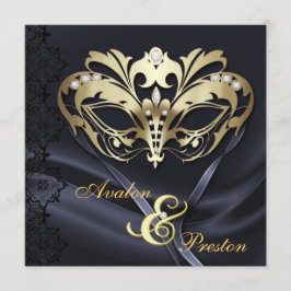 Convite Casamento Jeweled do mascarada preto Dourado