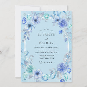 Convite Casamento Joia Aquarela Azul