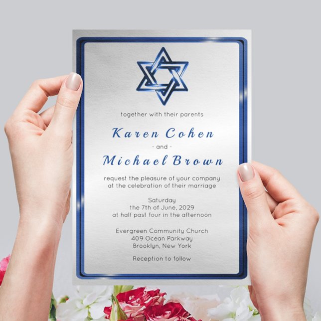 Convite Casamento judaico da estrela de David azul (Criador carregado)