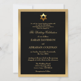 Convite Casamento Judaico Tradicional Dourado Negro