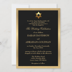 Convite Casamento Judaico Tradicional Dourado Negro