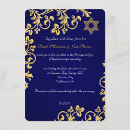 Convite Casamento judeu com brocas de ouro e azul