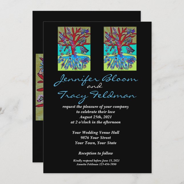 Convite Casamento - Judeu e Iídiche - LGBTQ (Frente/Verso)