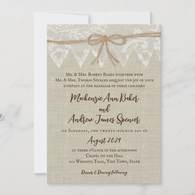 Convite Casamento Justo de Vintage Lace Country (Frente)