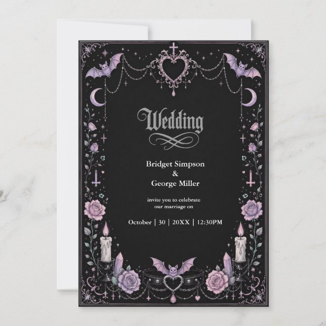 Convite Casamento Kawaii Gótico Pastel Caprichoso (Frente)