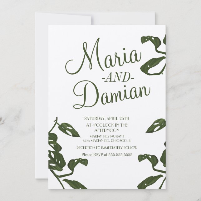 Convite Casamento Kraft de Vinha de Queijo Monstera Tropic (Frente)