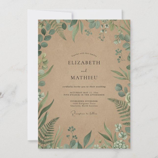 Convite Casamento Kraft Eucalipto Samambaia (Frente)