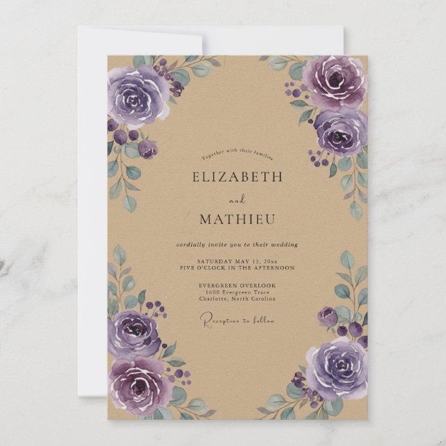 Convite Casamento Kraft Peônia Âmbar (Frente)