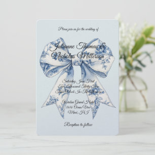 Convite Casamento Laço Branco Azul Chic Luz