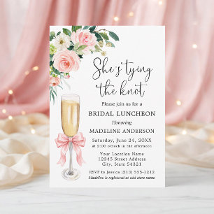 Convite Casamento Laço Rosa Floral Almoço de Noiva