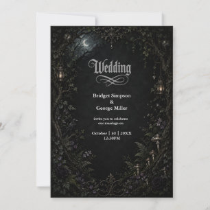 Convite Casamento Lanterna Lua Floresta Gótica