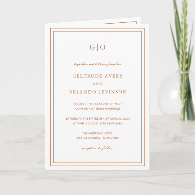 Convite Casamento Laranja Abóbora Clássico Elegante (Frente)