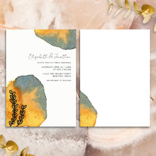 Convite Casamento Laranja Azul Única Artística Aquarela