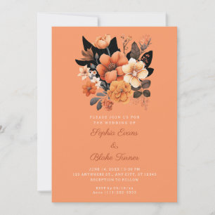 Convite Casamento Laranja bonito de Buquê Floral Queda